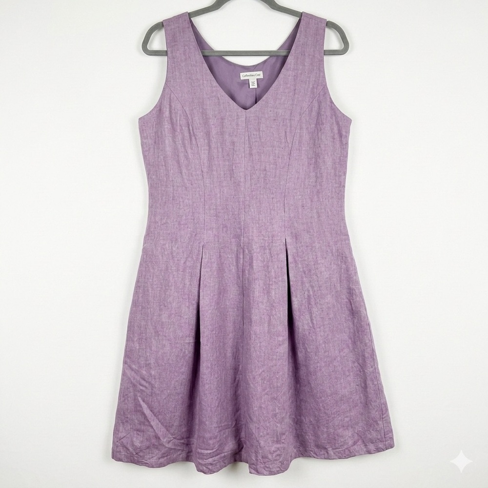 Coldwater Creek Purple Linen Blend Pleated V-Neck Midi Dress 16
